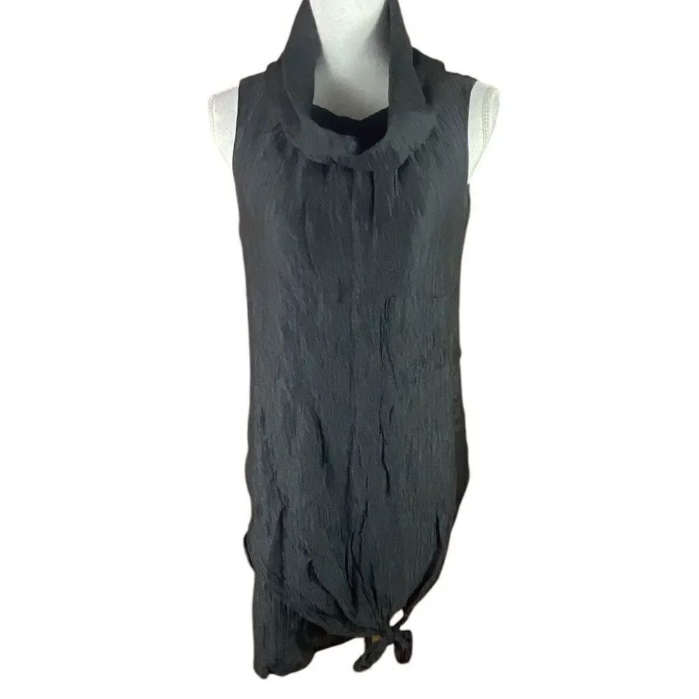 Shin Choi Black Cowl Neck Lined Crinkle Guaze Sleeveless Tunic Top Womens Small